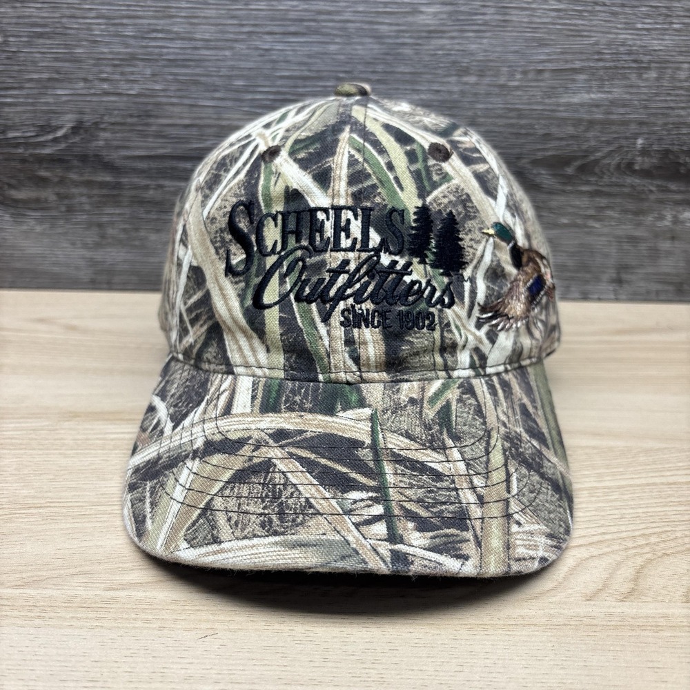 Scheels Outfitters Outdoor Cap Hat Cap Strap Back Mens Mallard Brown Camo Duck